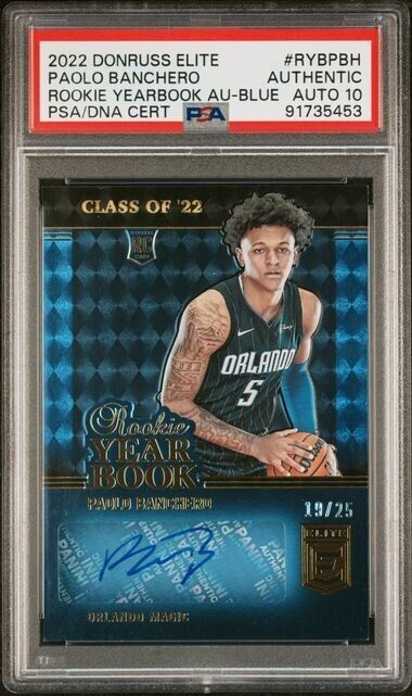 Paolo Banchero Rookie Yearbook AUTO Blue /25 PSA AUTO 10 2022-23 Donruss Elite