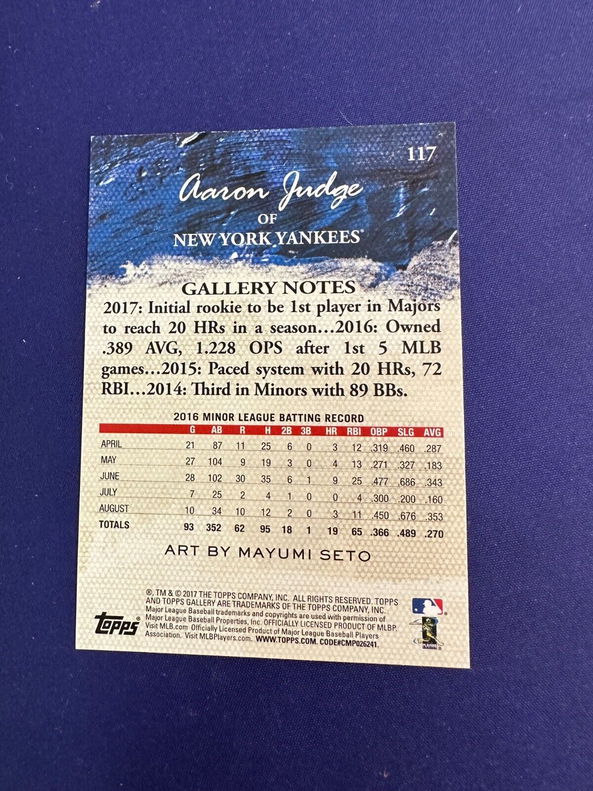 Aaron Judge Topps Gallery RC 2017