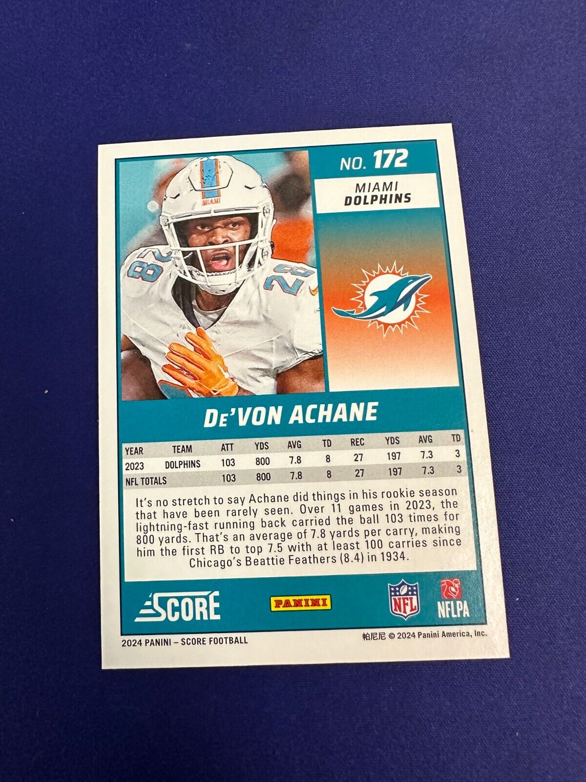 De'Von Achane Artist's Proof 35/35 2024 Score