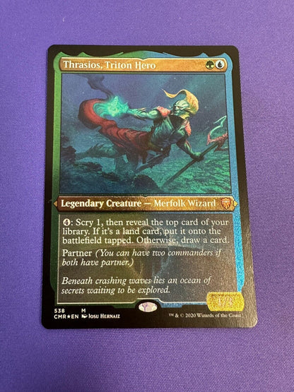 Thrasios, Triton Hero Foil Etched Commander Legends MTG *LP*