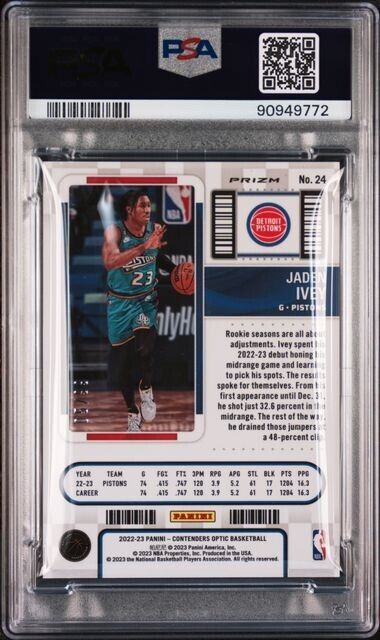 Jaden Ivey Rookie Ticket Blue RC /99 PSA 9 2022-23 Contenders Optic