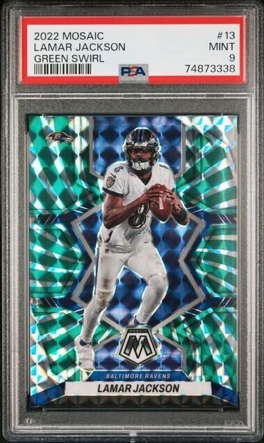 Lamar Jackson Green Swirl 7/11 PSA 9 2022 Mosaic