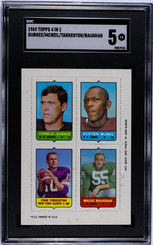 Fran Tarkenton / Durkee / McNeil / Baughan 1969 Topps 4 in 1 Stamps SGC 5