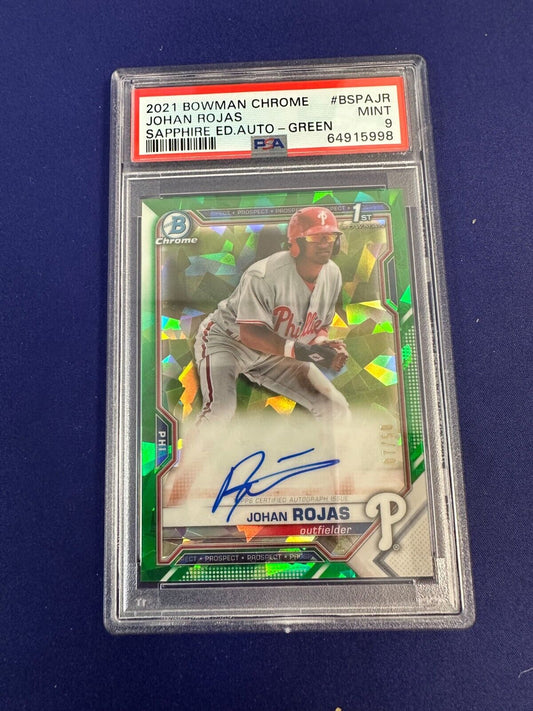 Johan Rojas 1st Auto Green /50 PSA 9 RC 2021 Bowman Chrome Sapphire