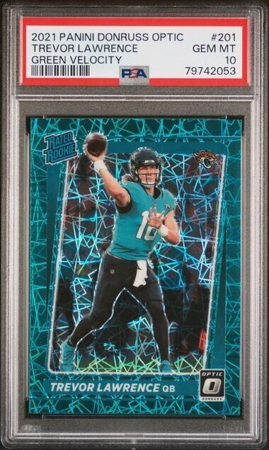 Trevor Lawrence Green Velocity PSA 10 RC 2021 Donruss Optic