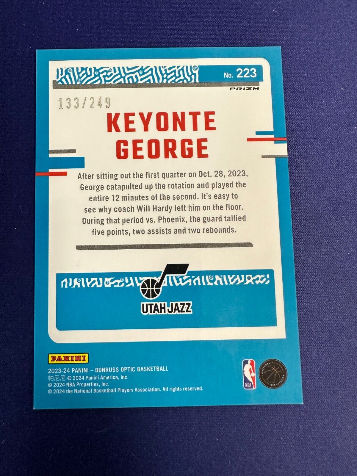 Keyonte George Scope /249 Rated Rookie RC 2023-24 Donruss Optic