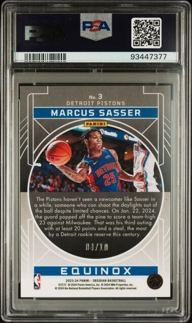 Marcus Sasser Equinox Gold Flood /10 PSA 10 RC 2023-24 Obsidian