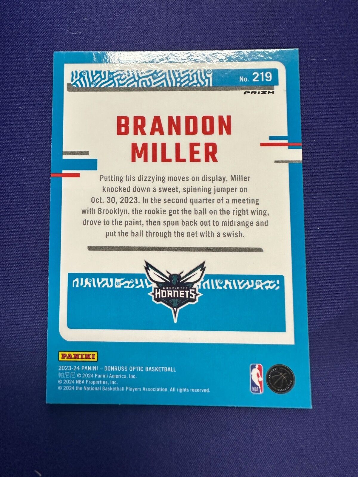 Brandon Miller HOLO RC 2023-24 Donruss Optic