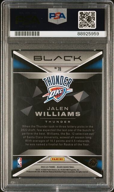 Jalen Williams Quartz 1/8 PSA 9 POP 1 RC 2022-23 Panini Black