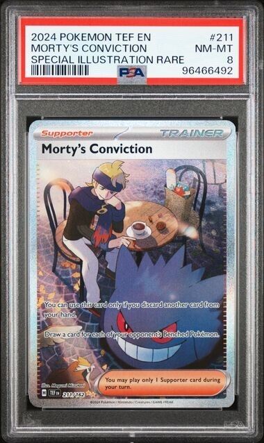 Morty's Conviction PSA 8 SIR 2024 Pokemon Temporal Forces