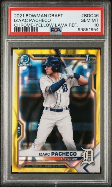 Izaac Pacheco 1st Bowman Yellow Lava Refractor /75 PSA 10 RC 2021 Bowman Draft