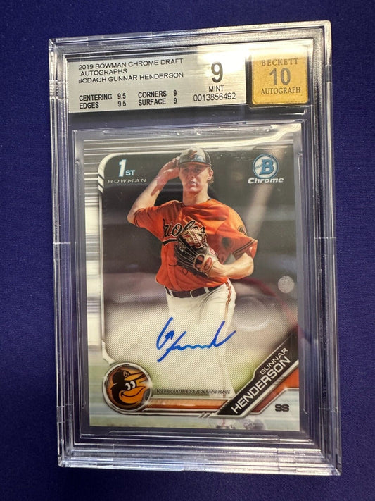 Gunnar Henderson 1st Auto RC BGS 9 (AUTO 10) 2019 Bowman Chrome Draft