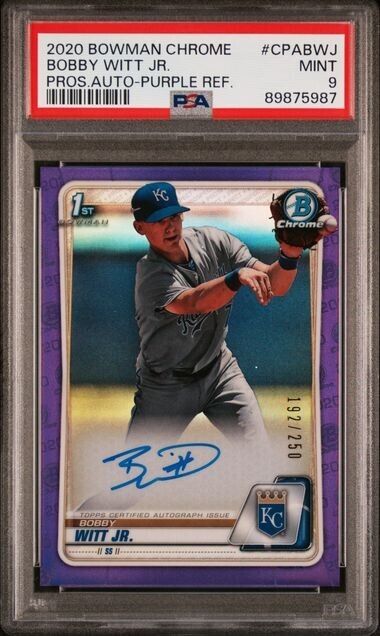 Bobby Witt Jr. AUTO Purple Refractor /250 RC 1st Bowman PSA 9 2020 Bowman Chrome