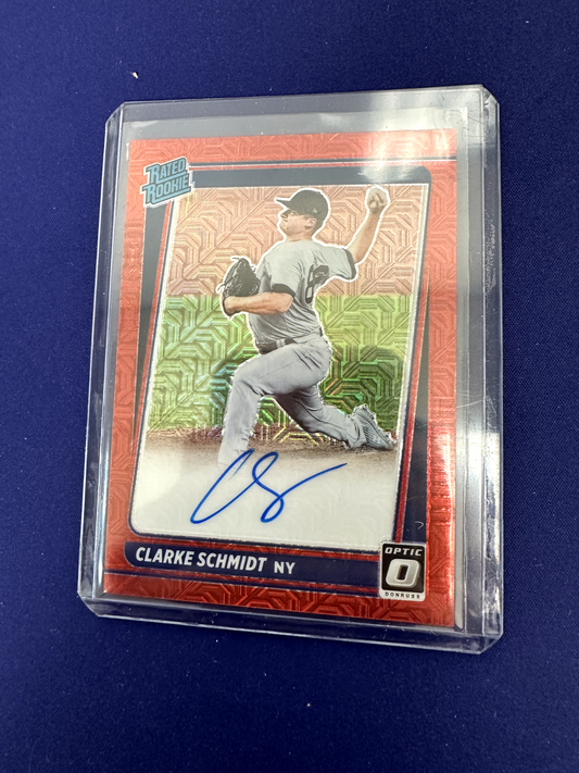 Clarke Schmidt Red Mojo /99 AUTO Rookie RC 2021 Donruss Optic