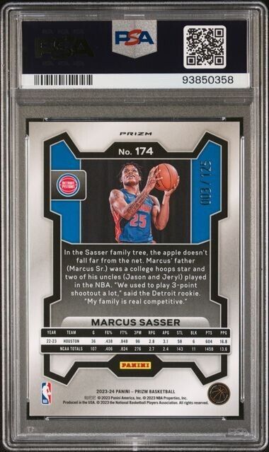 Marcus Sasser Blue Ice /125 PSA 10 2023-24 Prizm