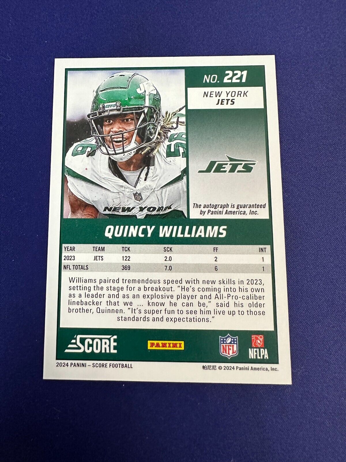 Quincy Williams AUTO 2024 Score