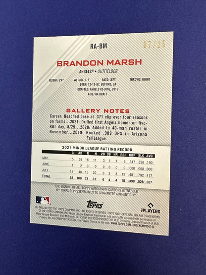 Brandon Marsh RC Orange /25 AUTO 2022 Topps Gallery