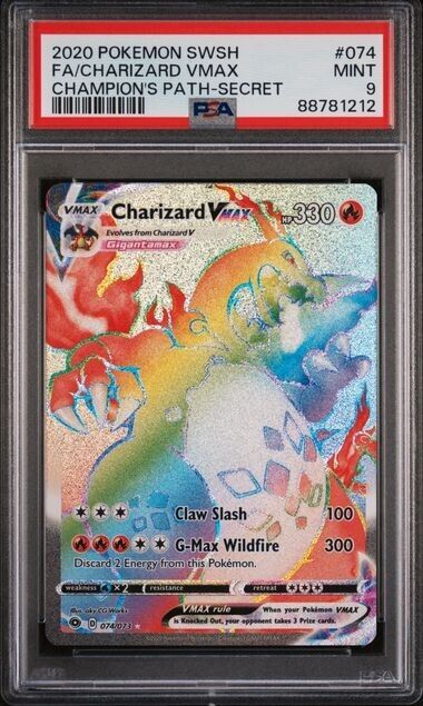 Charizard Vmax Rainbow Champion's Path 074/073 PSA 9 Secret Rare SWSH