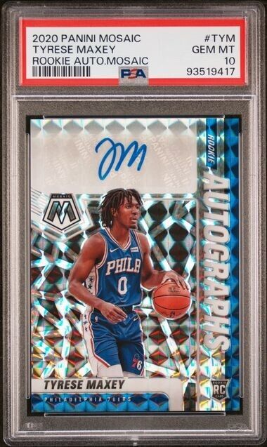 Tyrese Maxey Rookie Autographs RC PSA 10 2020-21 Panini Mosaic