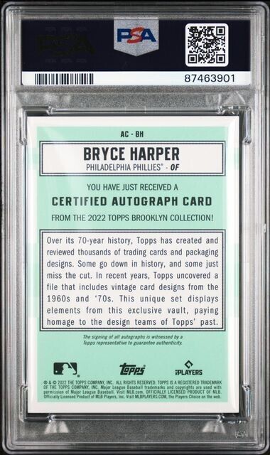 Bryce Harper AUTO /30 PSA 10 2022 Brooklyn Collection