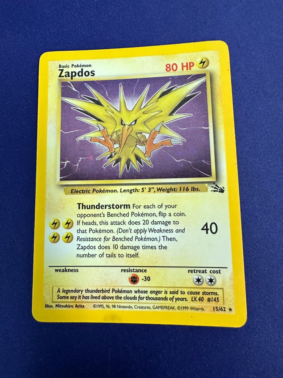 Zapdos Holo *HP* 1999 Pokemon Fossil