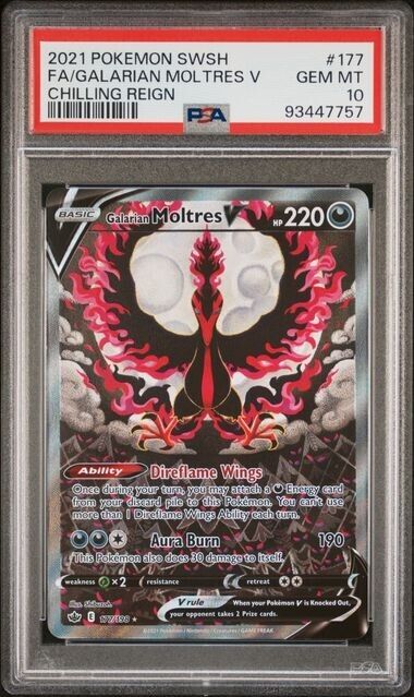 Galarian Moltres V Full Art PSA 10 2021 Pokemon SWSH Chilling Reign