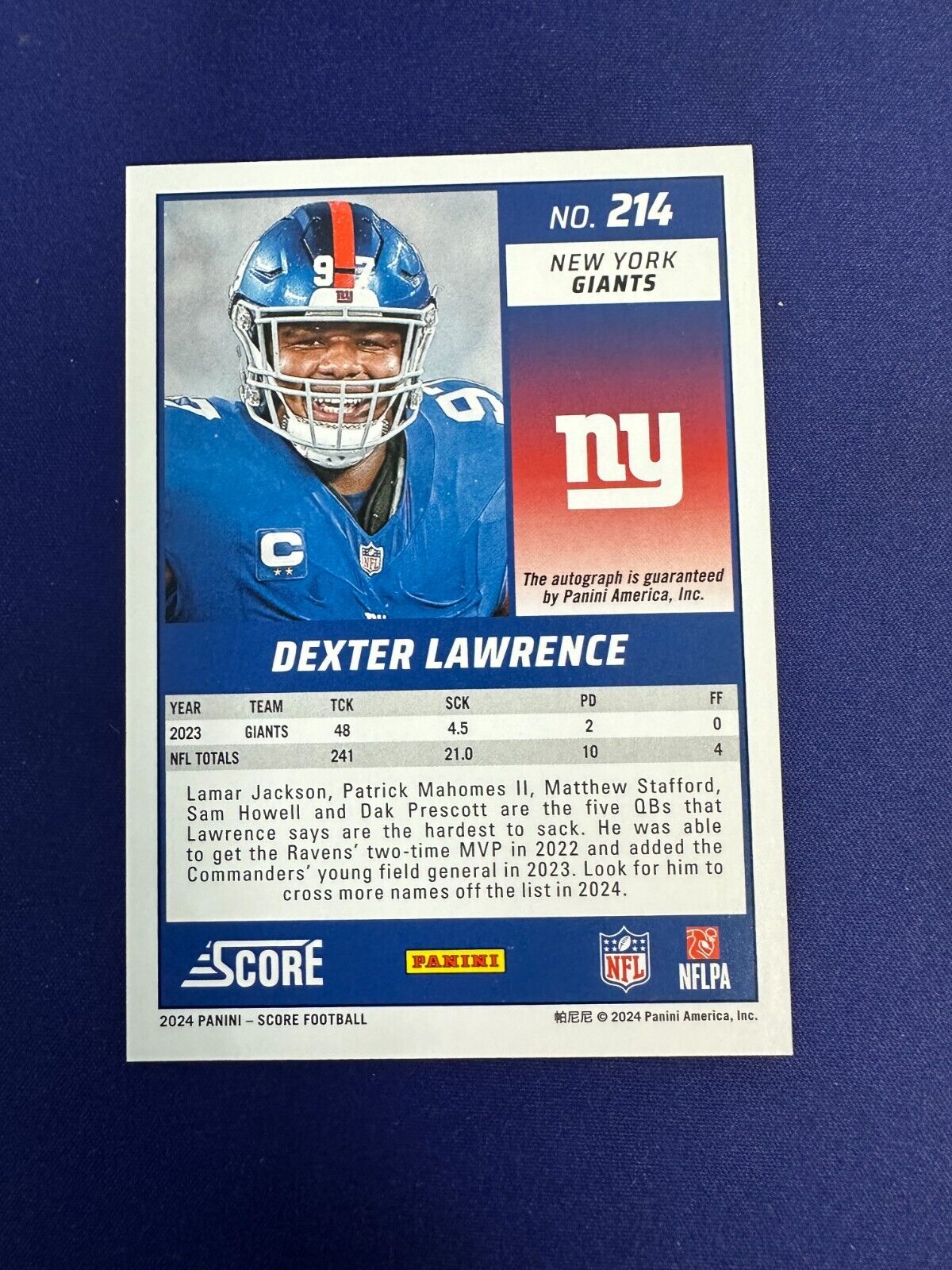 Dexter Lawrence AUTO 2024 Score