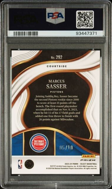 Marcus Sasser Courtside Gold Ice /10 PSA 10 RC 2023-24 Select