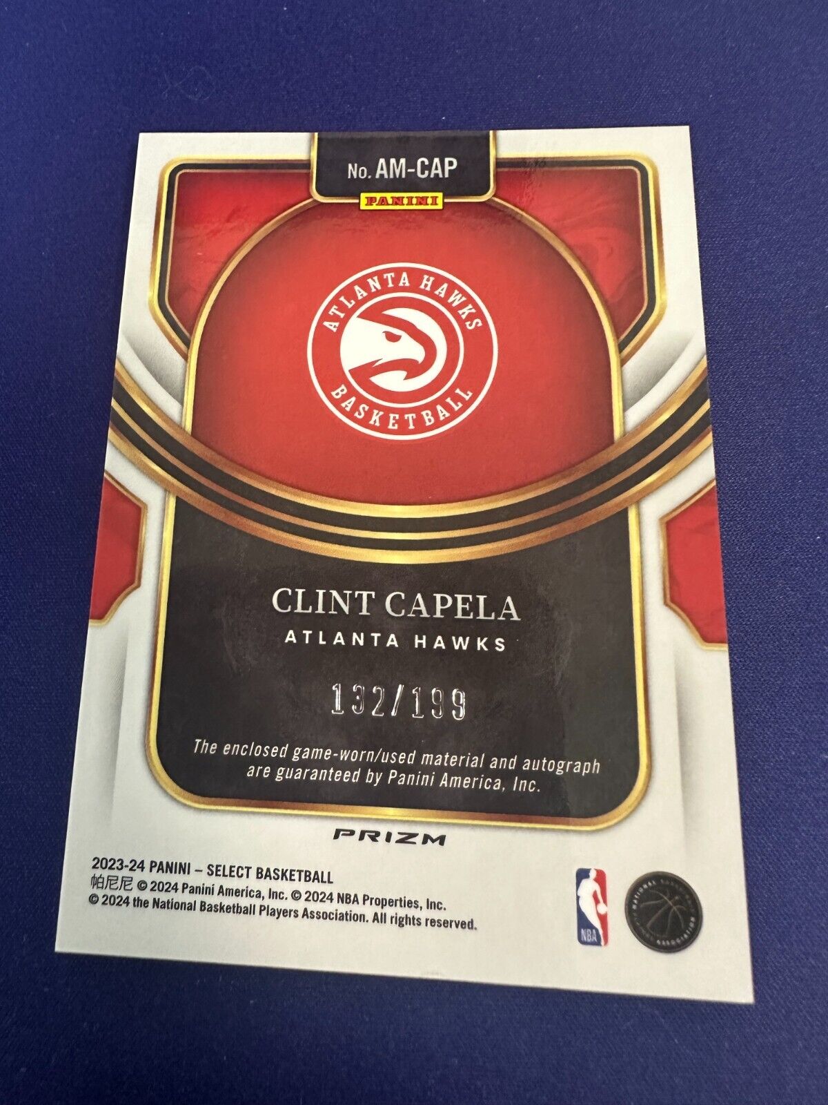 Clint Capela Game Worn Patch AUTO /199 2023-24 Select