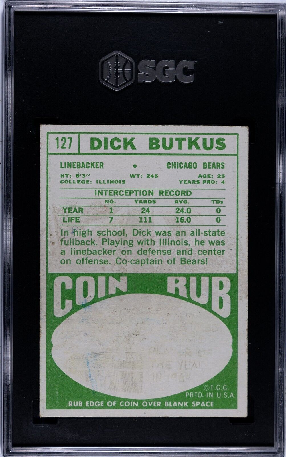 Dick Butkus SGC 5 1968 Topps