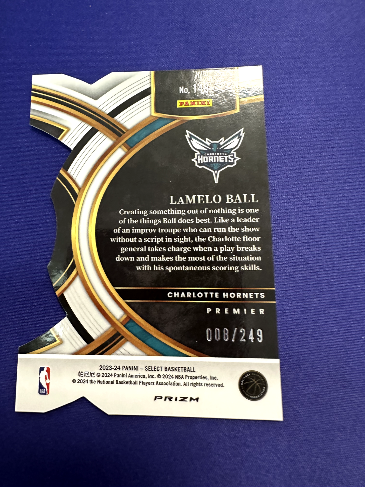 LaMelo Ball Blue Die Cut Premier Level /249 2023-24 Select