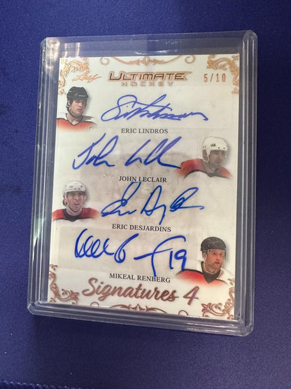 Eric Lindros / John Leclair / Eric Desjardins / Mikeal Renberg AUTO /10 Leaf