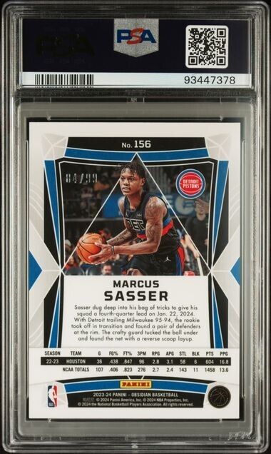 Marcus Sasser Orange Flood /99 PSA 10 RC 2023-24 Obsidian