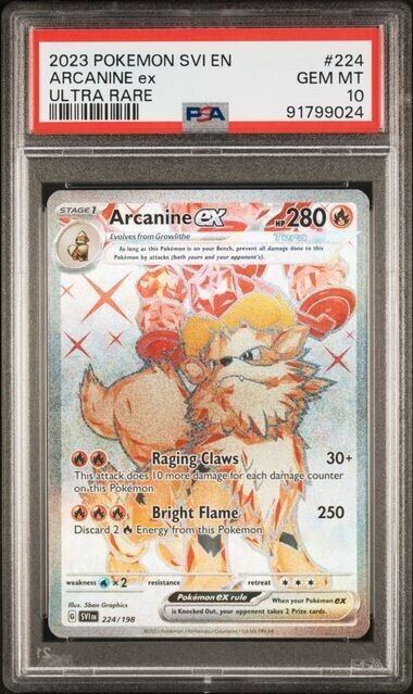 Arcanine ex Ultra Rare #224 PSA 10 2023 Pokmeon