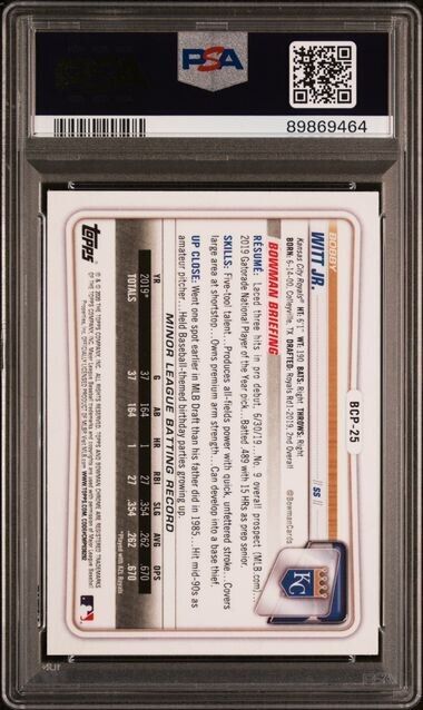 Bobby Witt Jr 1st Bowman RC PSA 10 2020 Bowman Chrome