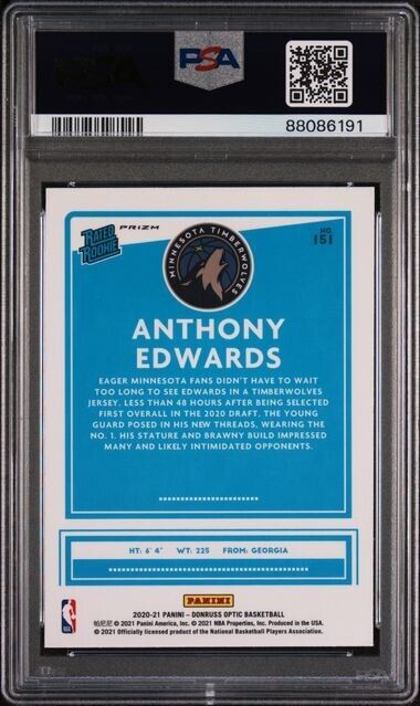 Anthony Edwards Hyper Pink PSA 10 RC 2020-21 Donruss Optic