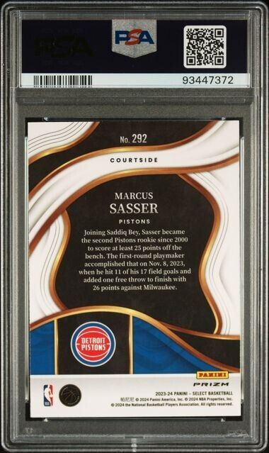 Marcus Sasser Courtside Elephant SSP PSA 10 RC 2023-24 Select