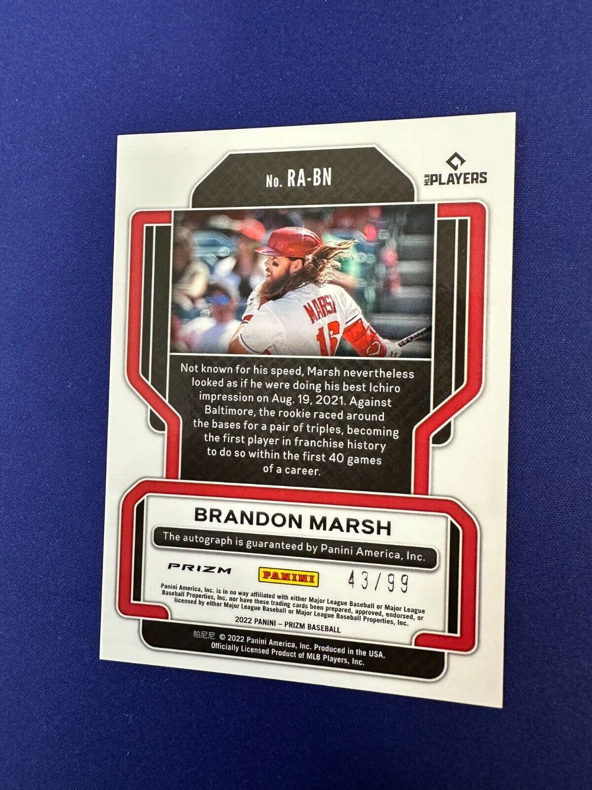 Brandon Marsh AUTO RC Red Color Match /99 2022 Prizm