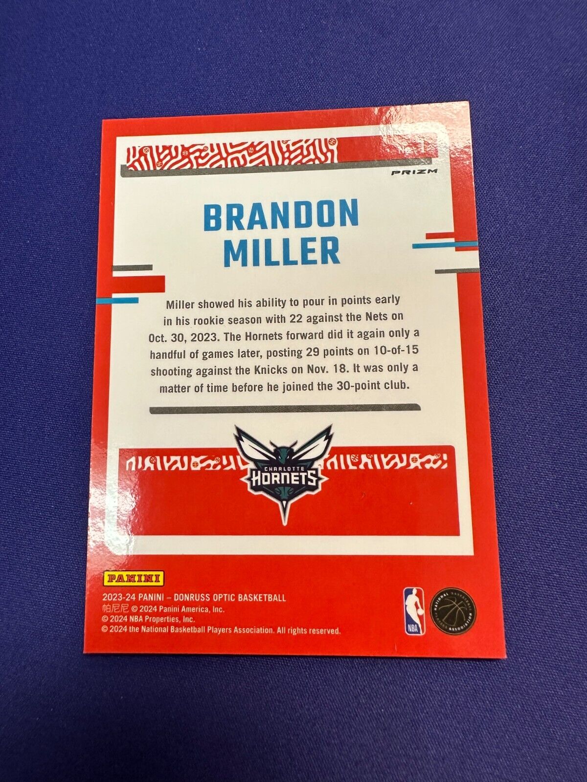 Brandon Miller The Rookies HOLO RC 2023-24 Optic