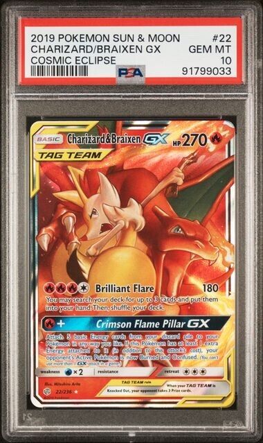 Charizard & Braixen GX PSA 10 2019 Pokmon Sun & Moon Cosmic Eclipse