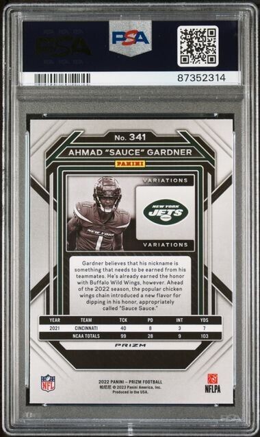 Ahmad "Sauce" Gardner PSA 10 RC Disco Variation 2022 Prizm